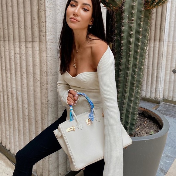 KHAITE Tops - KHAITE Maddy Ivory Ribbed Sweetheart Neckline Top